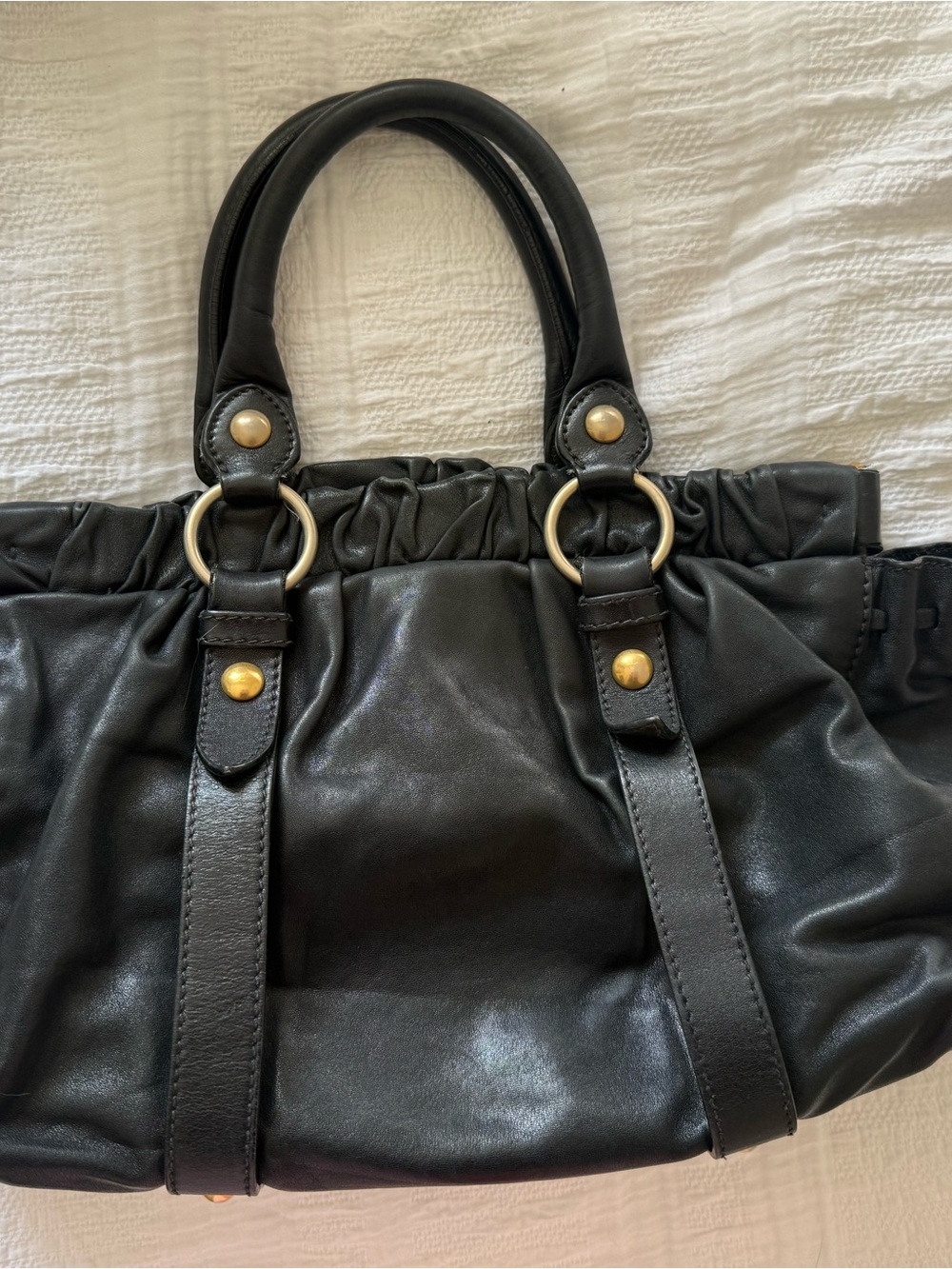 Miu Miu Black Leather Shoulder Bag with Gold Hardware - Picture 2 of 6
